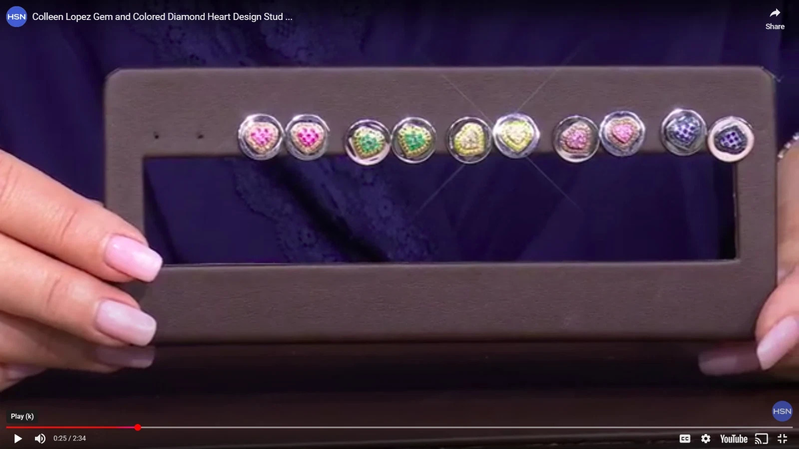 Colleen Lopez Gem & Colored Diamond Heart Design Stud Earrings HSN Sold Out image 2