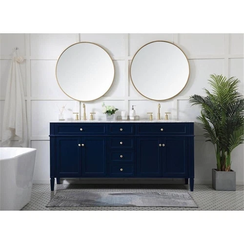 Elegant Decor Park Avenue 72" Metal MDF Marble Double Bathroom Vanity in Blue - Picture 6 of 8