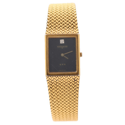 22.5mm Wittnauer 9782 Tank Style Men's Quartz Wristwatch Gold Tone Diamond 12