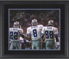 Troy Aikman, Emmitt Smith & Michael Irvin Cowboys Framed Autographed 16x20 Photo