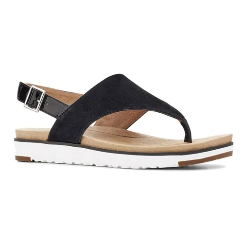 Sandali Ugg Alessia in pelle scamosciata colore nero marrone bianco taglia 10 perizoma imbottito