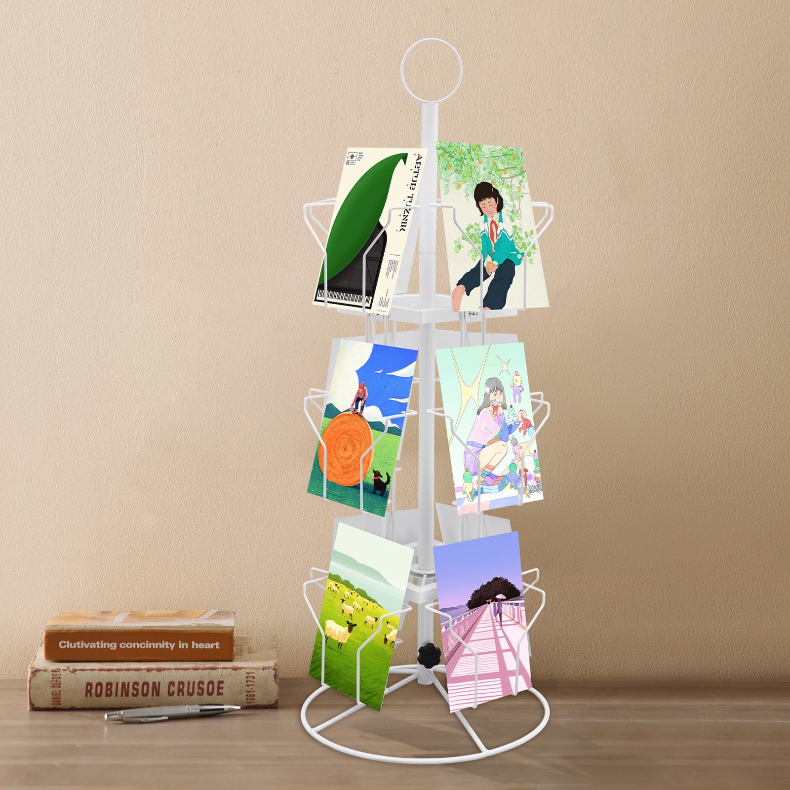 3 Tier Greeting Card Rack Spins 12 Pocket White Retail Display Rotating Holder