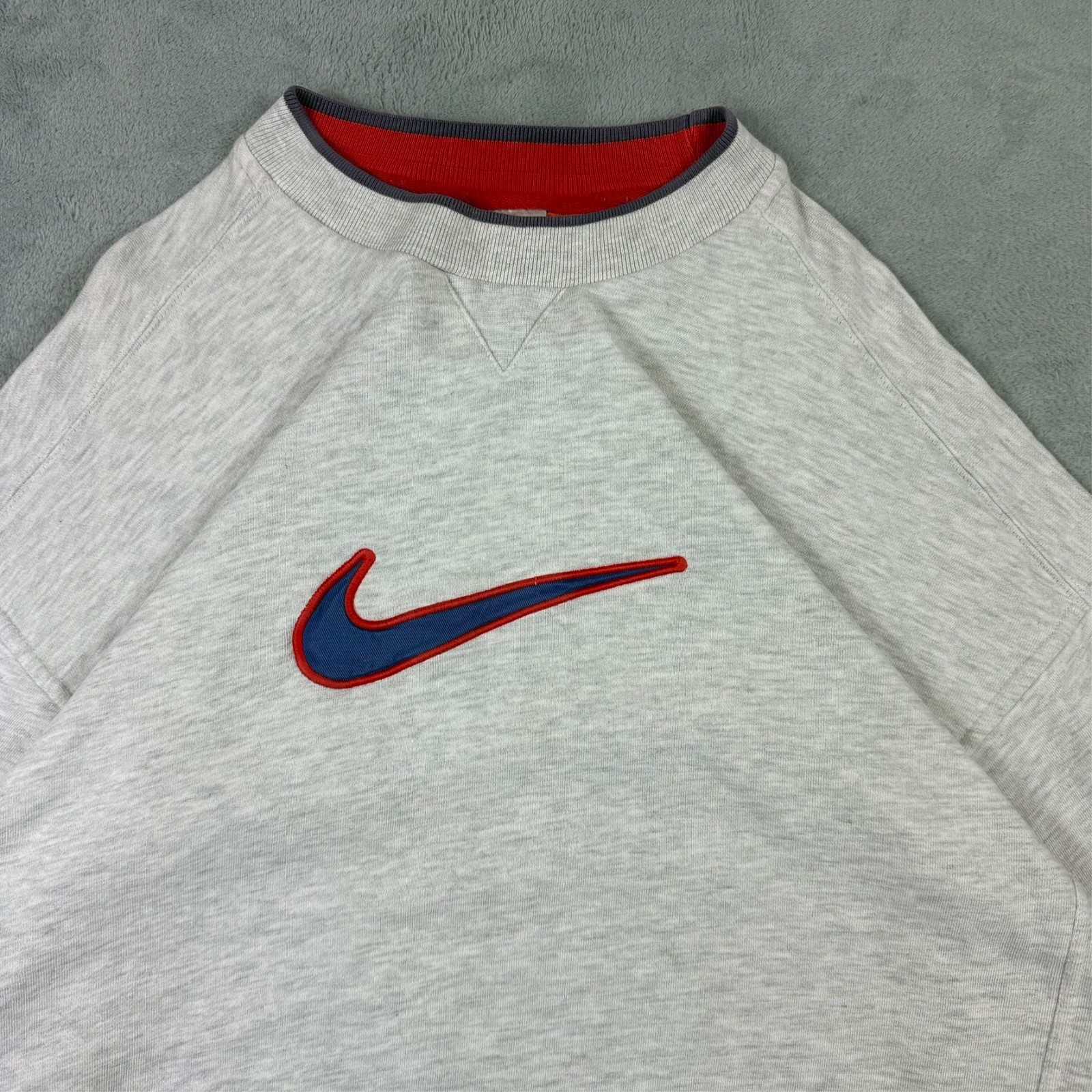 Vintage Nike 1990s Grey Big Swoosh Outline Oversized Large Pullover Sweatshirt image 4