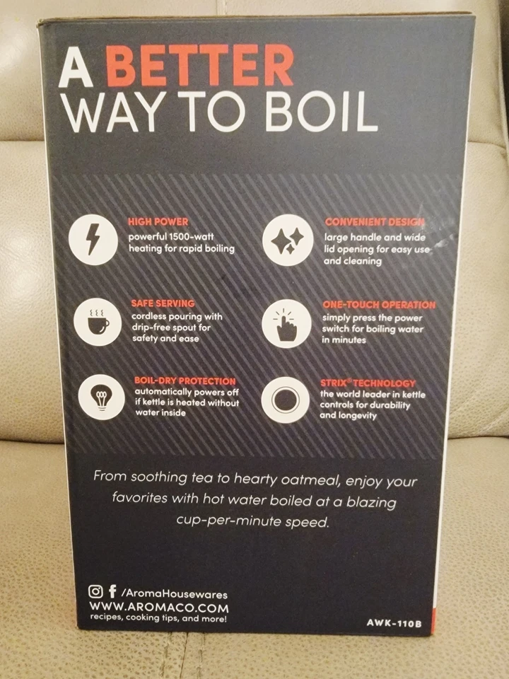 Hervidor eléctrico Aroma 7 tazas funcionamiento con un toque 1,7 L AWK-110B nuevo caja abierta Foto 3 de 4