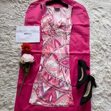 Emilio Pucci Signature Print Dress Pink Wrap Style Neck Women's Size IT38