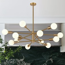 Modern 12-Light Sputnik Chandelier Brushed Brass 33" Ceiling Fixture Adjustable
