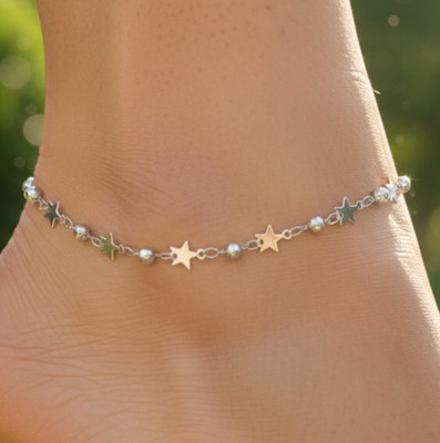 Elegant 925 Silver Plated Star Charm Anklet for Women Minimalist Boho Chain