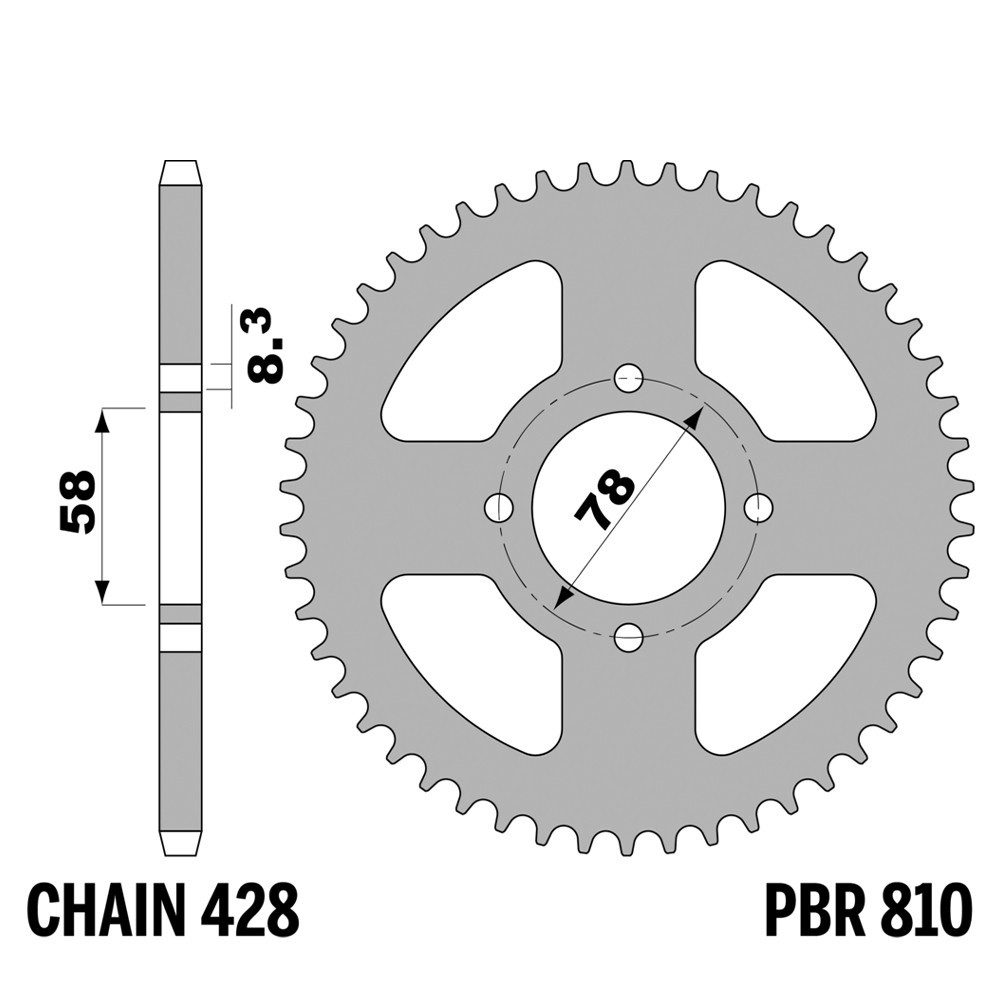 Pignon arrière PBR en fer robuste pas 428 de 42 dents compatible Suzuki GN 125 E