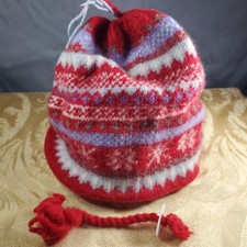 Vintage Turtle Fur Wool Nordic Pom Beanie Fleece Lined Adult O/S Winter Hat