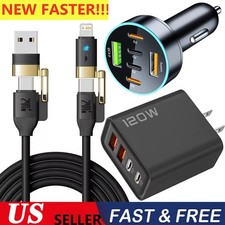 120W Type C Super Fast Wall PD Charger  4FT Cable For iPhone 17 16 15 14 13 Pro