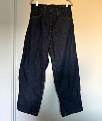 Carhartt WIP Men s Black Denim Jeans XS Loose Wide-Leg Zip Fly 5-Pocket