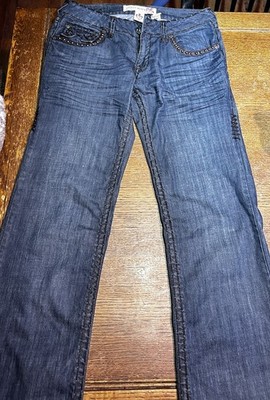 Laguna Beach Y2K Studded Bootcut Jeans Women s 31 Leather Fleur De Lis Dark Wash