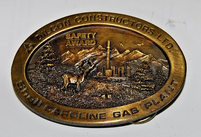 VINTAGE DILCON CONSTRUCTION SHELL CAROLINE GAS PLANT BELT BUCKLE ALBERTA