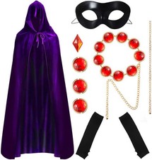 Purple Hooded Cape Cloak Halloween Cosplay Costume Set for Women with Mask