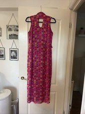 LAKELAND Maxi Dress Pink Spots Chiffon Size 14