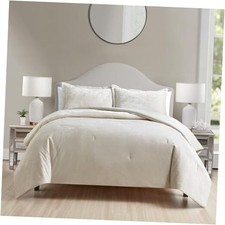 Luxury Velvet King Comforter Set, 3 Pieces Reversible King 104"x90" Beige