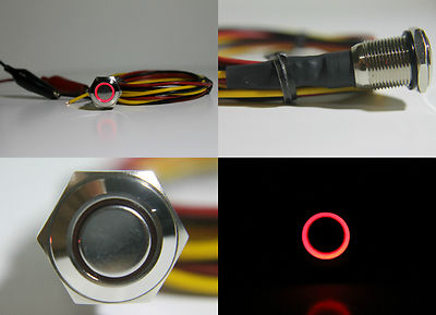 Stainless Flush Mount Red LED Lighted On-Off Push Button Switch for car or boat