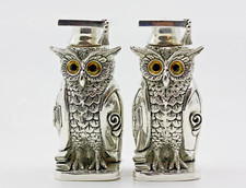 OWL SILVER SALT PEPPER CRUET SET GRADUATION MORTAR BOARD HATS