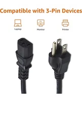 5FT Standard AC Power Cord Cable - 3 Prong Plug for PC Computer Monitor & Gaming