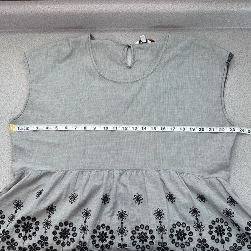 Sonoma Peplum Blouse Women XL Gray Floral Eyelet Black Pinstripe Cap Sleeve - Picture 7 of 9