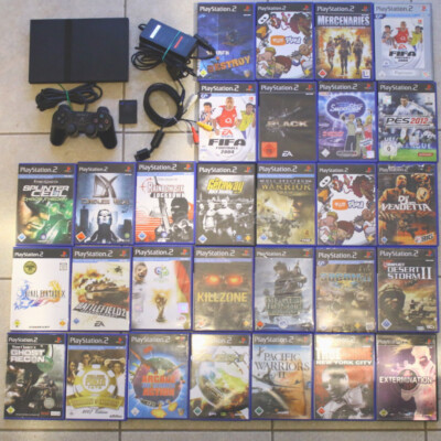 Sony PS2 Playstation 2 Slim Konsole Schwarz Controller Memory + 5 Gratis Spiele