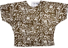 vtg V Neck M Tribal African Rayon Fabric Brown Geometric Print Made in India