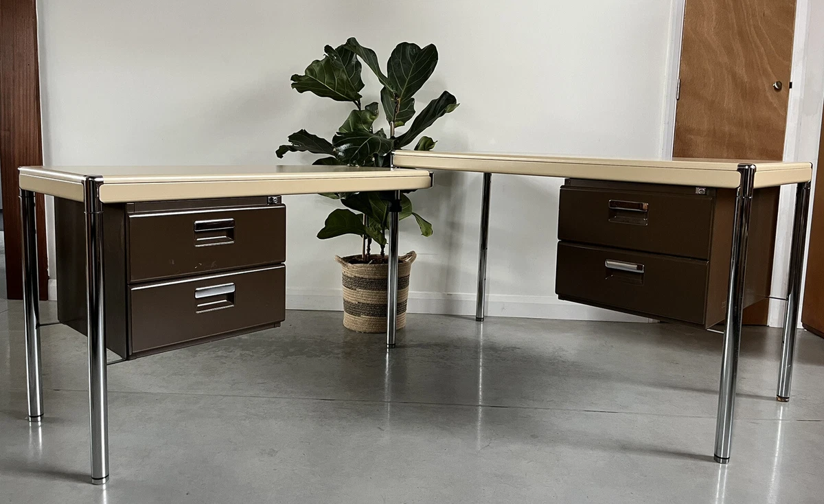 1980s Industrial metal adjustable corner desk by Strafor France VERY RARE
