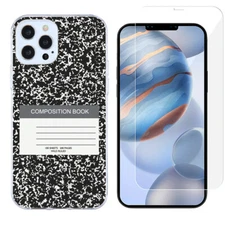 For iPhone 12 Pro Max Slim Case, w/ Tempered Glass - Composition Book