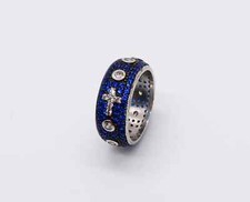 ANELLO ROSARIO A 5 LINEE BLACK RODIUM CON ZIRCONI BLU E BIANCHI RODIATI 
