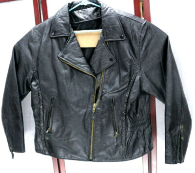 USA Bikers Dream Apparel Black Leather Motorcycle Jacket Women XL