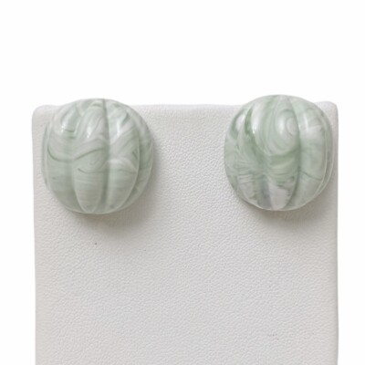 Vintage Pastel Green Marbleized Carved Dome Acrylic Post Earrings
