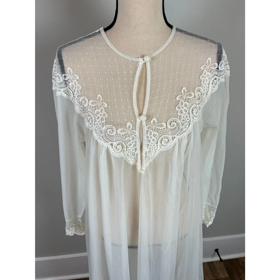 Camisón vintage Vassarette años 80’s para mujer M encaje transparente victoriano blanco boda Foto 2 de 4