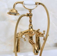 Luxury Golden Brass Bathtub Mount Faucet Hand Spray Shower Mixer Tap Set 2na146