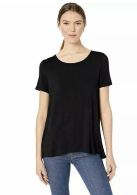 Amazon Essentials Women's Short-Sleeve Scoopneck Swing Tee Black Small NEW NWT 