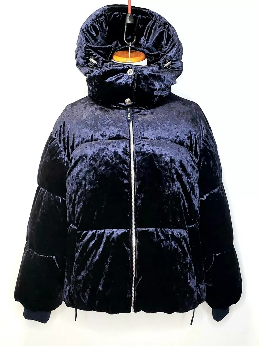 Tommy Hilfiger chaqueta globo de terciopelo marino oscuro con correas de mochila Mujer talla S