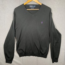 Polo Ralph Lauren Pima Cotton V-Neck Long Sleeve Sweater Black Men's Large