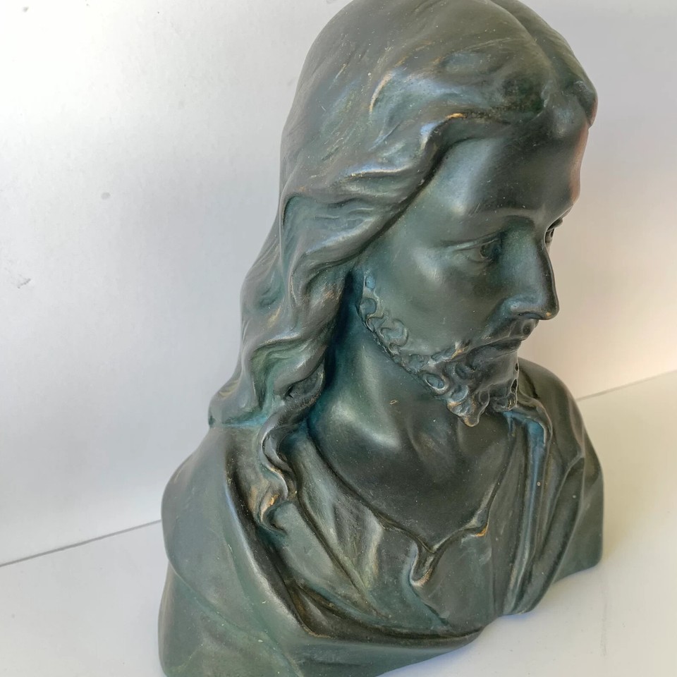 JESUS CHRIST HEAD BUST SCULPTURE Belgian Antique Vintage Catholic