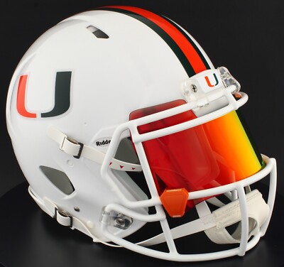 f1 miami football helmet 2023 Lando Norris Signed Used McLaren SW facemask MIAMI HURRICANES NCAA Riddell Speed