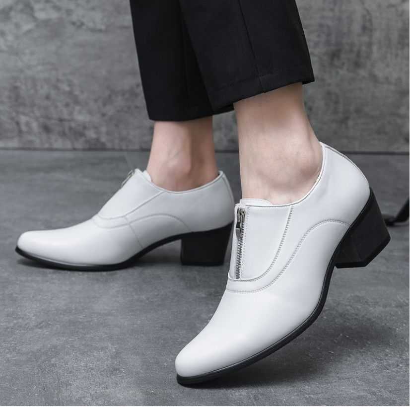 SAOLA Scarpe tacco alto blocco uomo festa matrimonio formali punta tonda cerniera scarpe moda