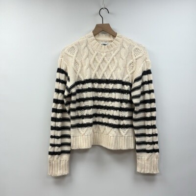 NWOT American Eagle Striped Cable Knit Crewneck Pullover Sweater Cream Navy XS