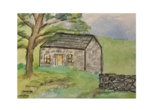 Aceo Original By Kenna Painting Landscape Cottage & Garden Small Art 2.5” X 3.5”