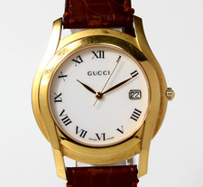 [Near MINT] Vintage GUCCI 5400M White Dial Date Roman Gold Quartz Mens Watch