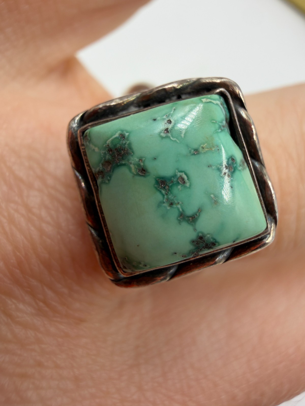 Sterling Silver Ring Turquoise Square Southwest C… - image 3