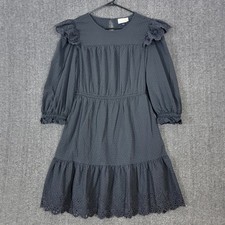 Universal Thread Dress Womens Large Black Eyelet Flared 3/4 Sleeve Knee Length