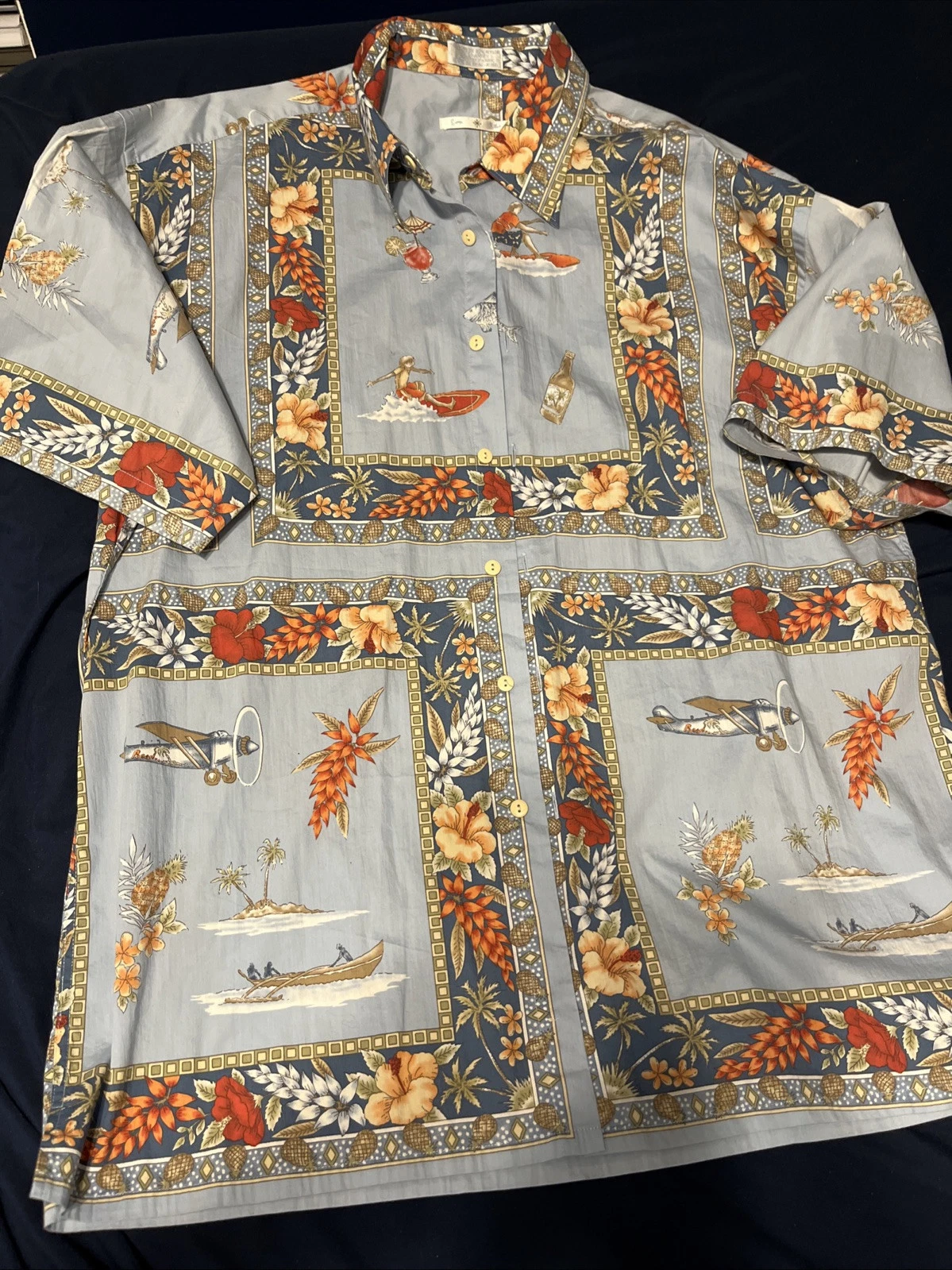 Burma Bibas Shirt XL Hawaiian Button Up Cotton
