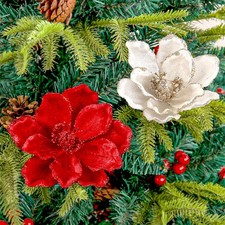 6Pcs Artificial Silk Poinsettia Flowers Christmas Star Home Decor Bouquet Gift