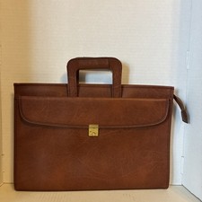 Vtg Briefcase Portfolio Bag Attache Brown Faux Leather-NICE