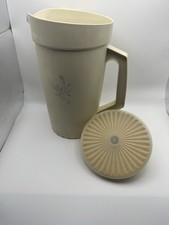 Vintage Almond Harvest Gold Tupperware One Quart Pitcher with Push Button Lid