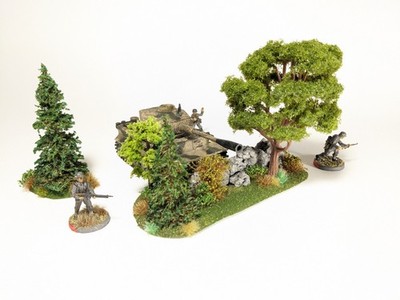 2 pc WOODED RUINS 6'' x 3'' w 4 Trees & extra Mini Diorama 15mm 28mm Wargames #557