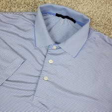 RLX Ralph Lauren Mens Large Blue White Striped Performance Stretch Golf Polo SS